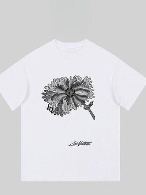 Men's White Cotton T-shirt - Artistic Floral Graphic Print Tee